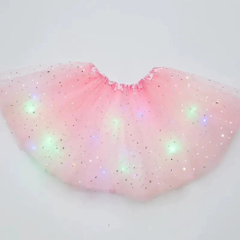 LED glowing pink tulle star skirt, mini ballet tutu with multicolor lights by Simples Market