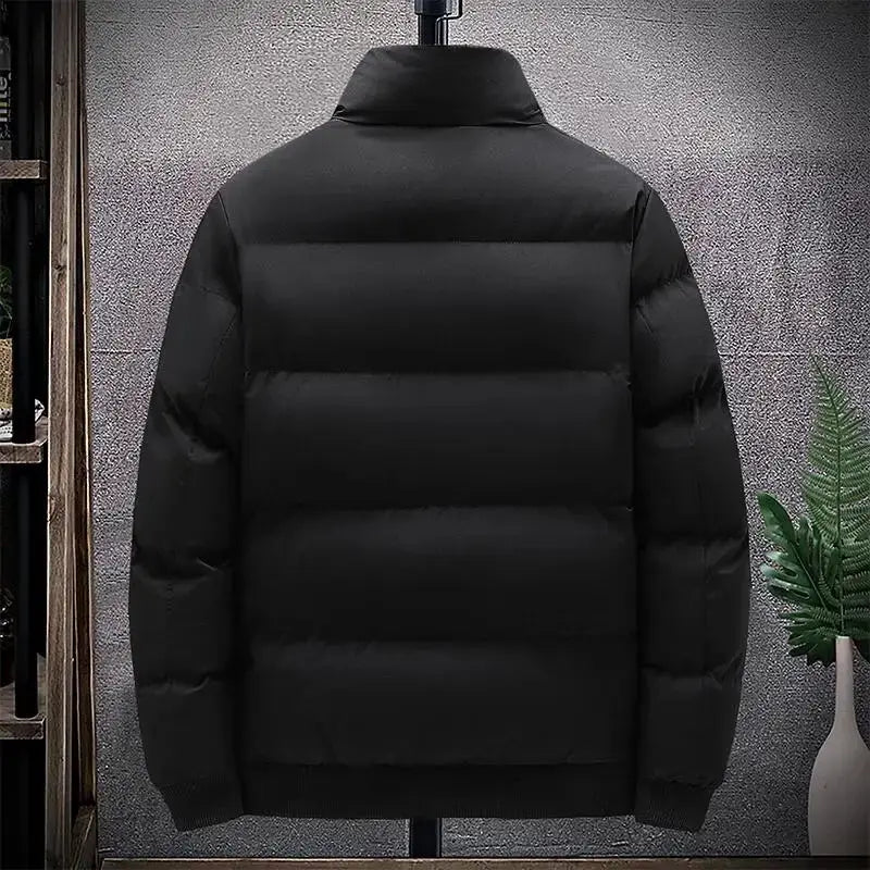 Men's black Parker coat down jacket by Simples Market, thick quilted puffer windbreaker, waterproof.