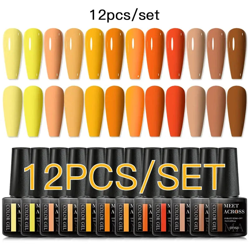 MEET ACROSS 12pcs gel nail polish set by Simples Market in yellow to brown tones