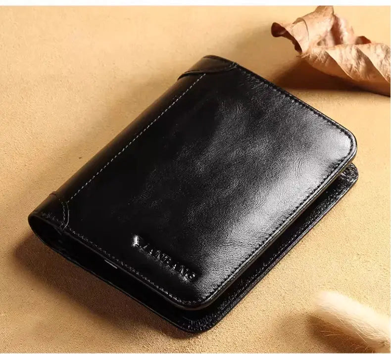 Men's black genuine leather short wallet with card holder by Simples Market