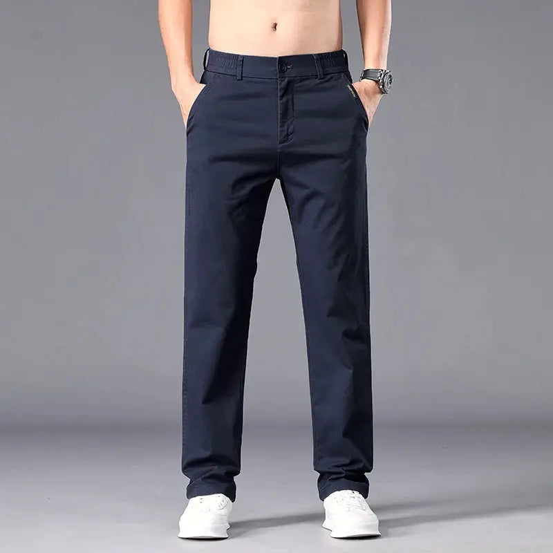 Men's navy straight-fit stretch chinos by Simples Market for work