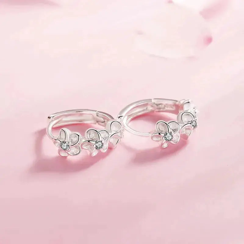 925 Sterling Silver Zircon Flower Stud Earrings For Women Wedding Jewelry High Quality