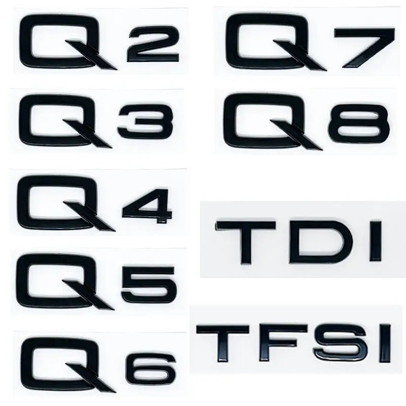 Simples Market 3D ABS chrome car emblems set for Q2-Q8, TDI and TFSI (9 pieces)