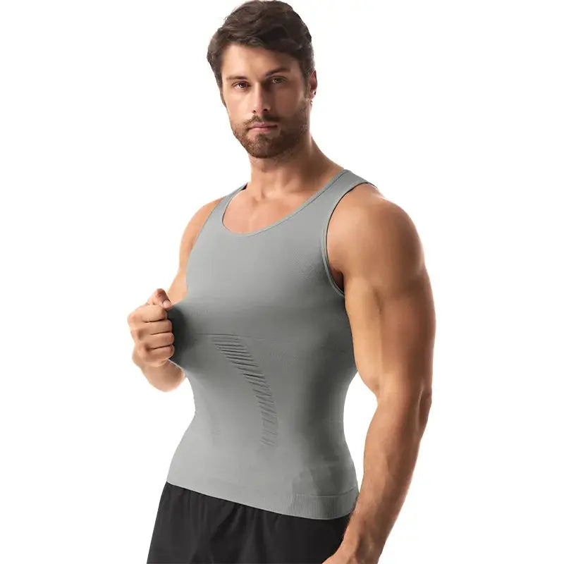 Simples Market men's gray sleeveless compression vest, slimming body shaper for gym workouts