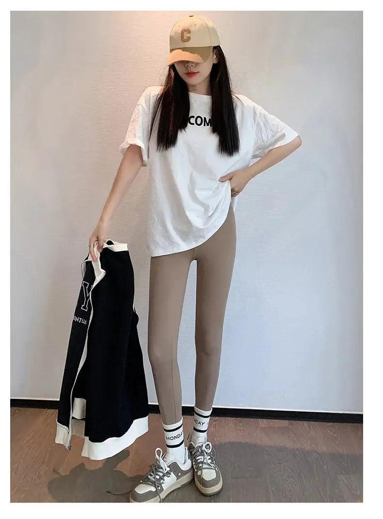 BIVIGAOS brushed shark leggings for women, seamless high-waist beige sport tights