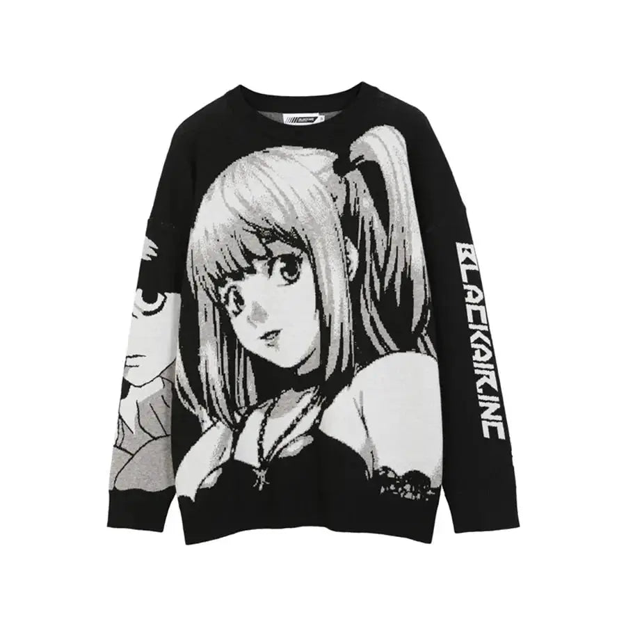 UrbanPulse Women Harajuku Streetwear Pullover Sweater With Vintage Japanese Anime Girl Print For Autumn Winter