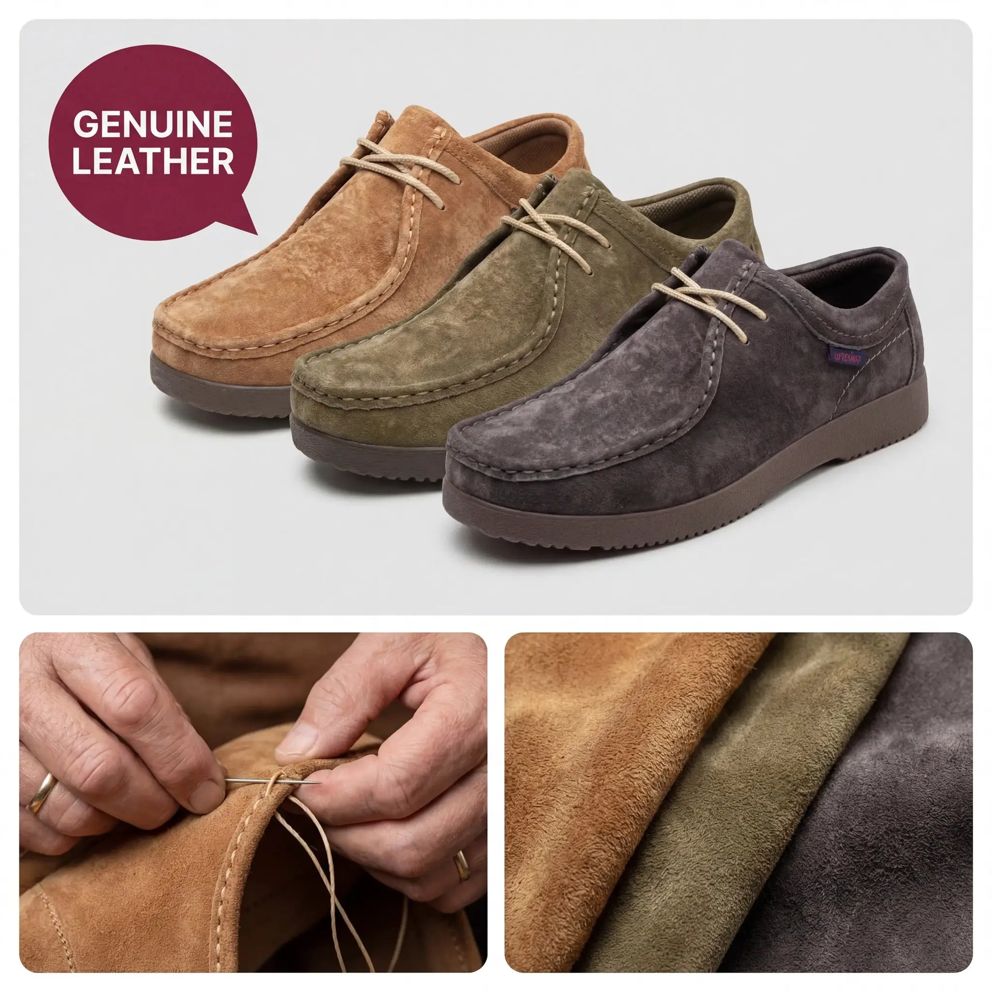 Mens suede loafers by Simples Market in tan, olive and gray; genuine leather, hand-sewn moccasin style (3 colors)