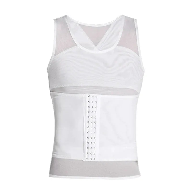 CXZD waist trainer girdle shirt white with mesh shoulder panels and front hook closure Simples Market