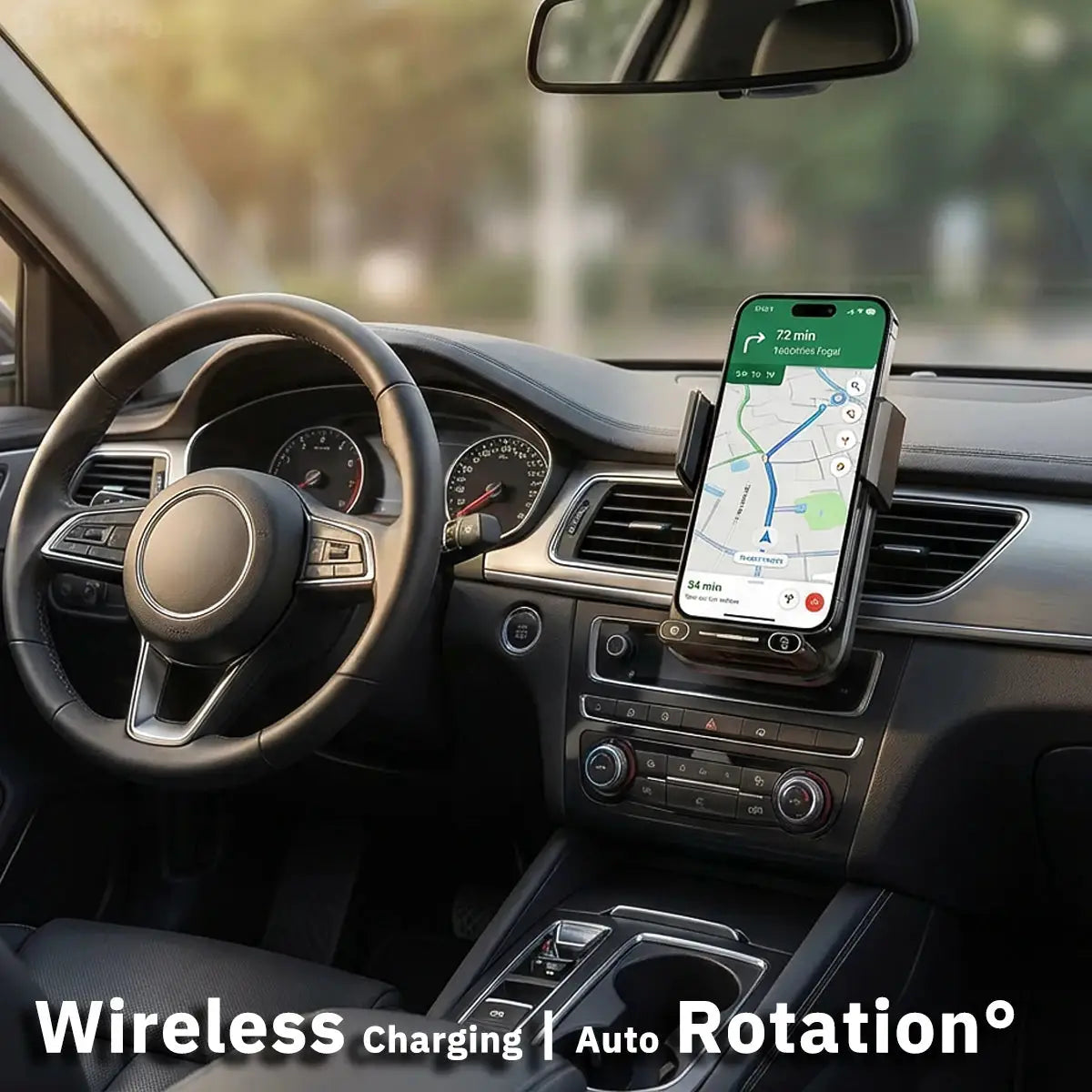 Car Phone Charger Holder 15W Wireless and Wired Charger Auto Sensing One Touch Release Rotation Qi FCC RoHS Certified