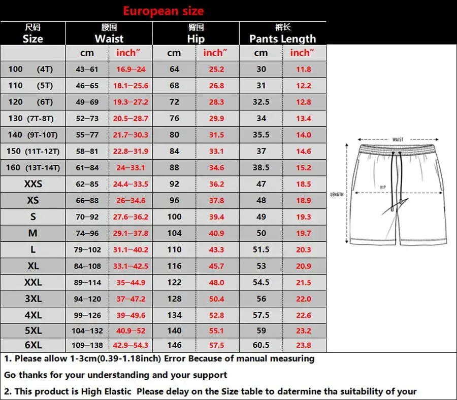 Simples Market 2025 Summer 3D Anime Samurai Cat Quick-Dry Swim Shorts, unisex; European size chart shown