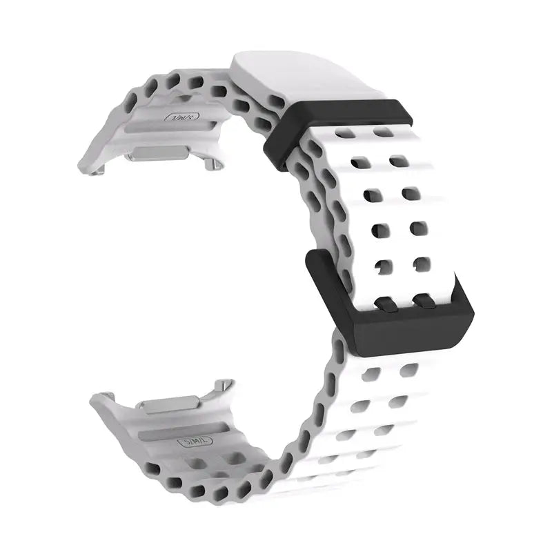 Marine Band silicone strap for Samsung Galaxy Watch Ultra 47mm by Simples Market, white perforated with black connectors