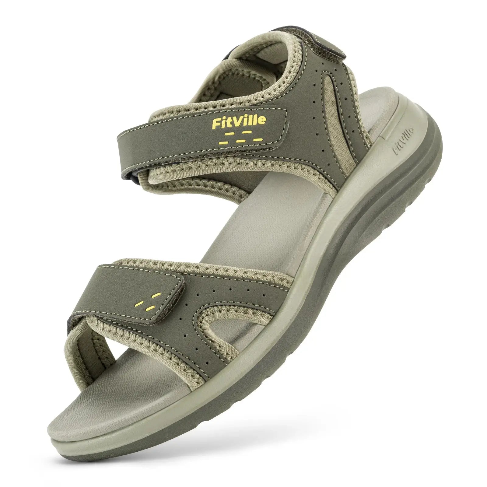 FitVille olive-green women's orthopedic sandals with adjustable ankle strap, open toe and wide arch support.