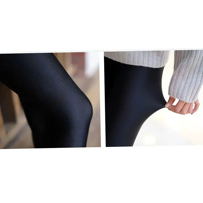 Simples Market women's shiny black high-waist leggings, stretchy soft fabric for a comfortable, flattering fit.