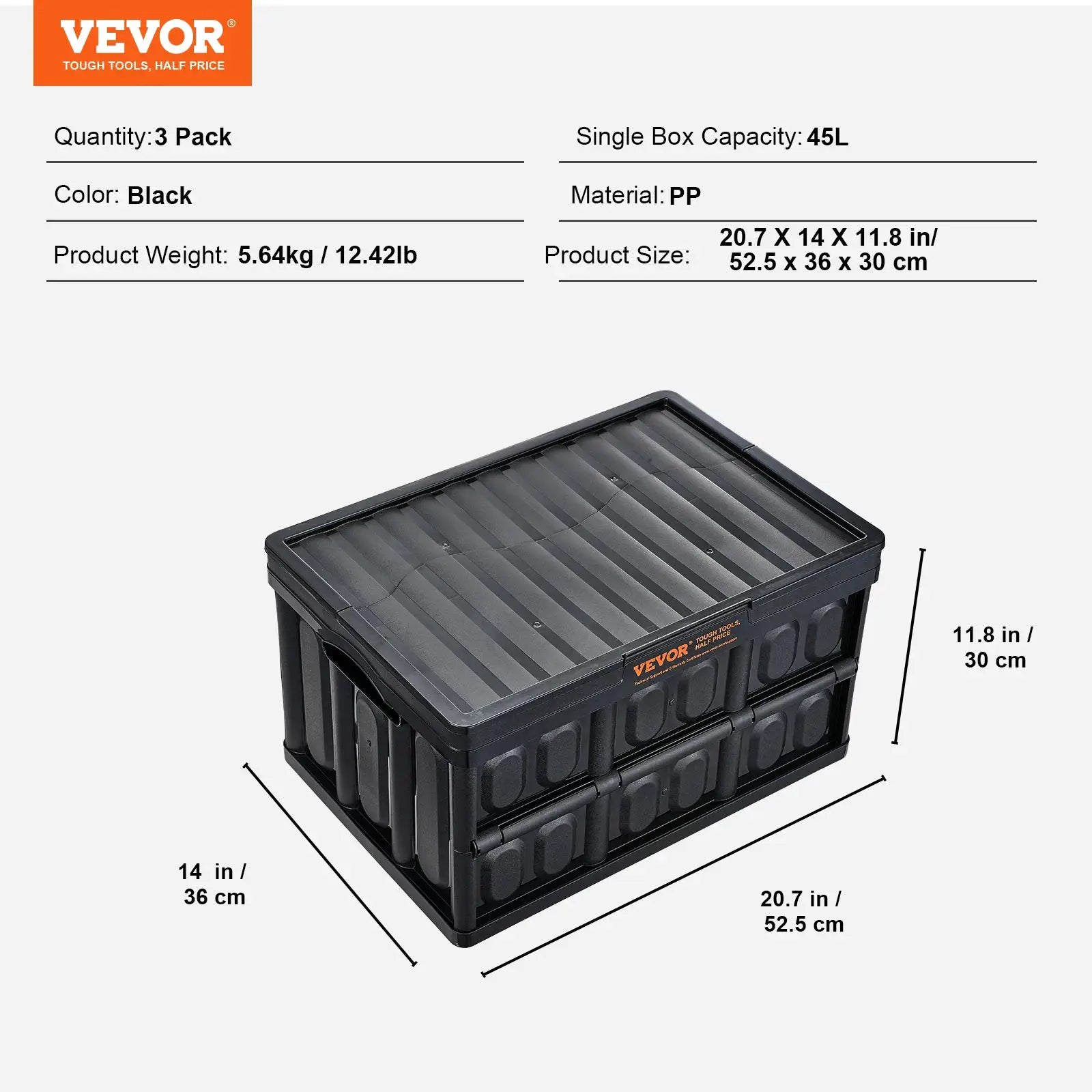 SucceBuy Set of 3 Collapsible Storage Bins 45L 65L Folding Stackable Crates with Lids for Clothes Home Garage