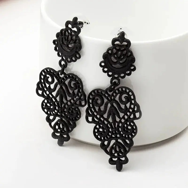Vintage Punk Black Drop Earrings Exaggerated Gothic Geometric Shapes Butterfly Heart Wing Motifs For Women Party Jewelry