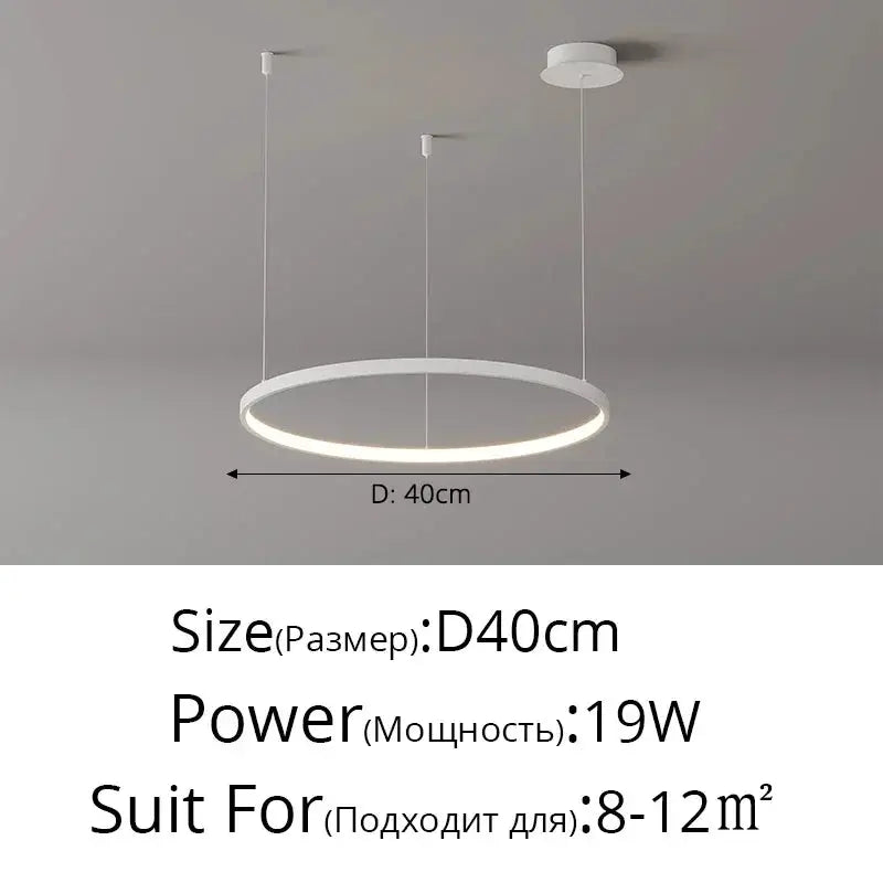Simples Market minimalist LED ring pendant light, white circular chandelier, 40 cm diameter.