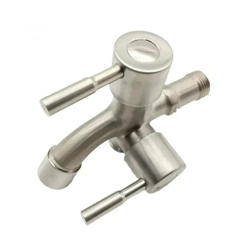 1/2-inch double-outlet faucet by Simples Market, stainless steel with dual outlets