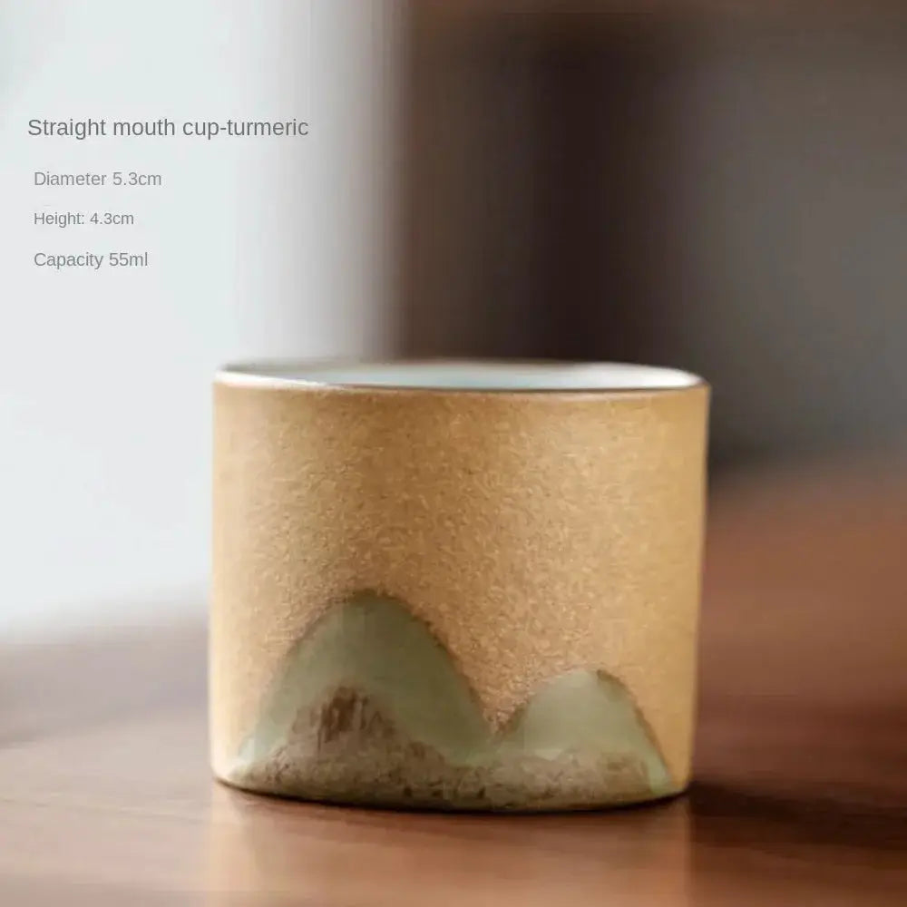 ArtisanCraft 80ml Ceramic Retro Coffee Cup With Wooden Handle Handmade Tea Mug Gift For Home