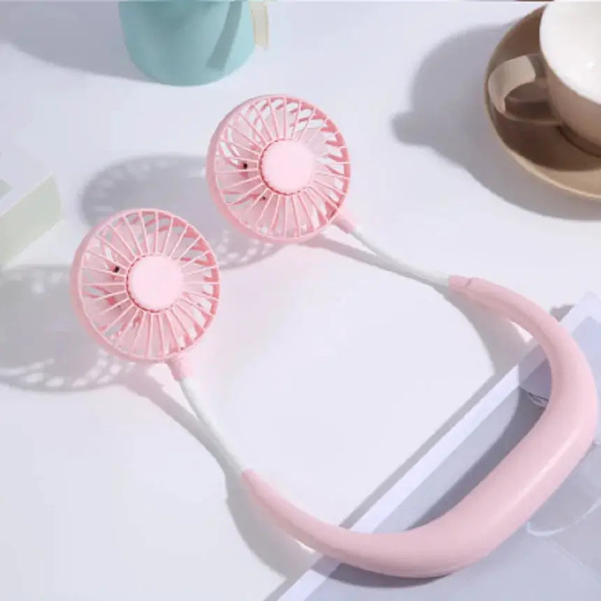 USB Portable Neck Fan Hands Free Dual Mini Sports Fan 3 Speed Adjustable Rechargeable 360 Degree Rotation