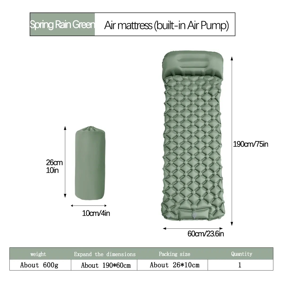 Outdoor Camping Inflatable Sleeping Pad With Built In Pillow And Inflator Pump Ultralight Air Mat For Hiking