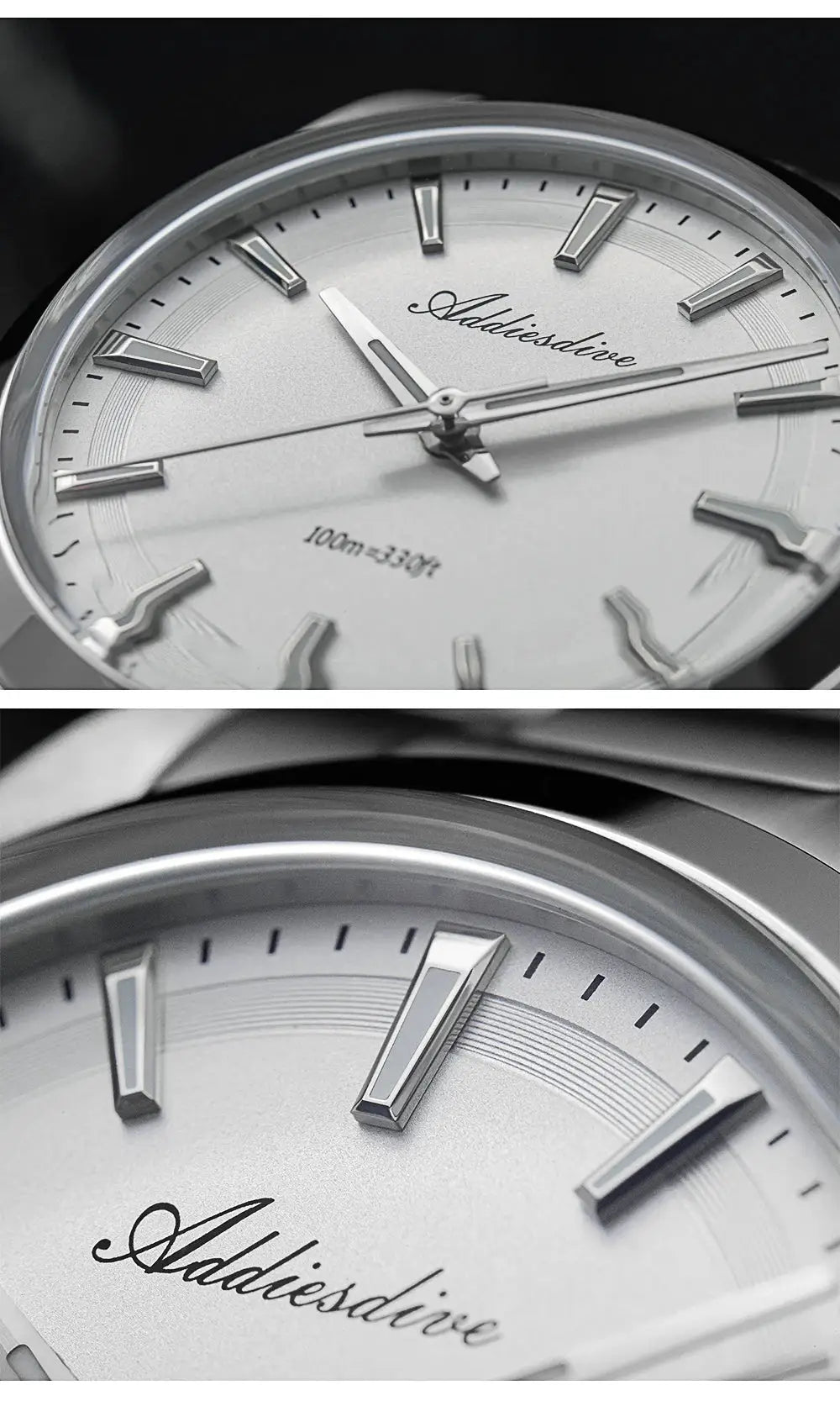 Addiesdive 36mm men's stainless steel watch with bubble mirror glass, 100m water resistant