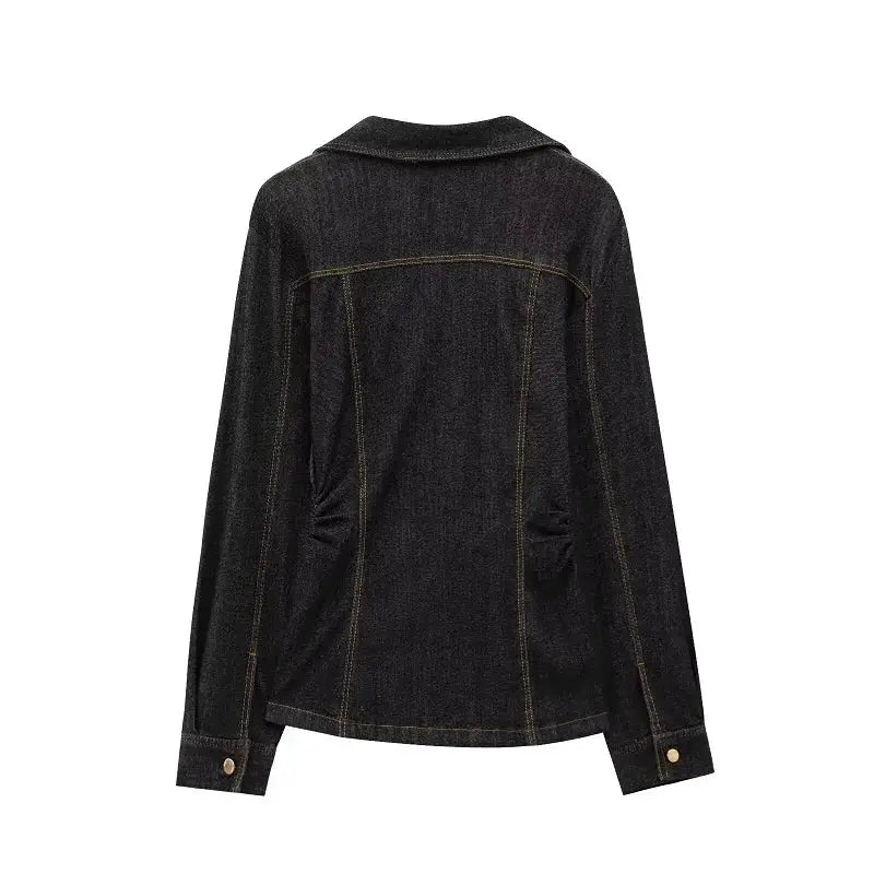 Mujer 2025 Denim Pants Set Button Up Shirt High Waist Trousers