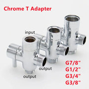 Simples Market chrome bidet T-adapter set of three with shut-off valves; includes G7/8, G1/2, G3/4, G3/8 fittings