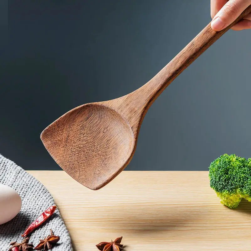 EcoWood Kitchen Utensils Set With Wooden Handles Nonstick Durable Scratch Resistant And Odor Free