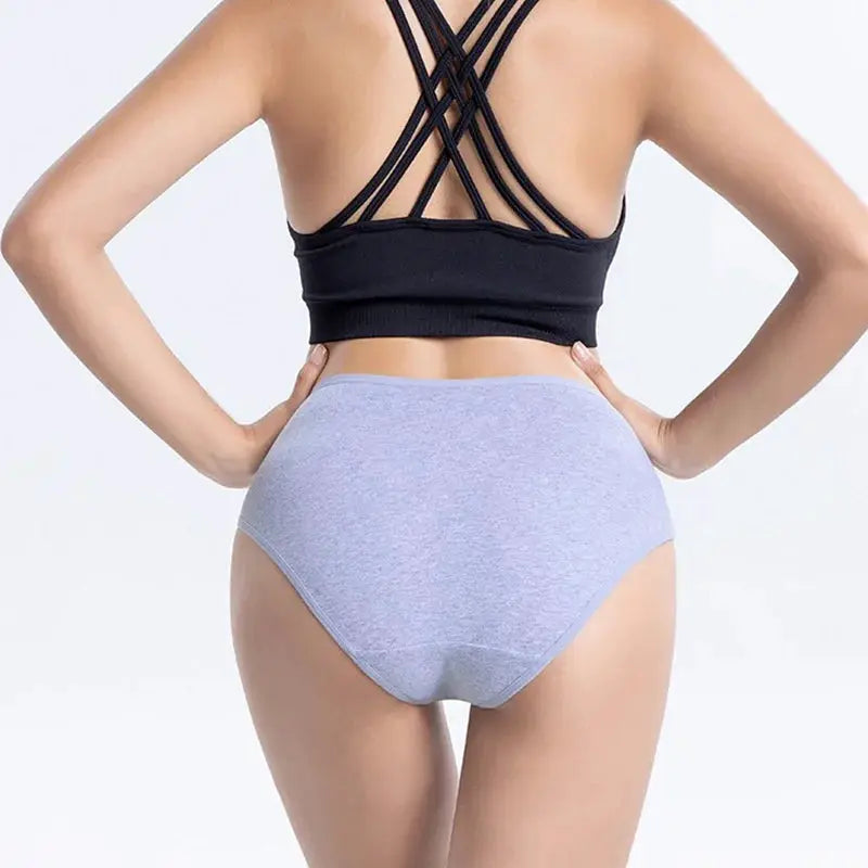 Women's seamless cotton high-waisted light gray briefs; soft, full-coverage underwear