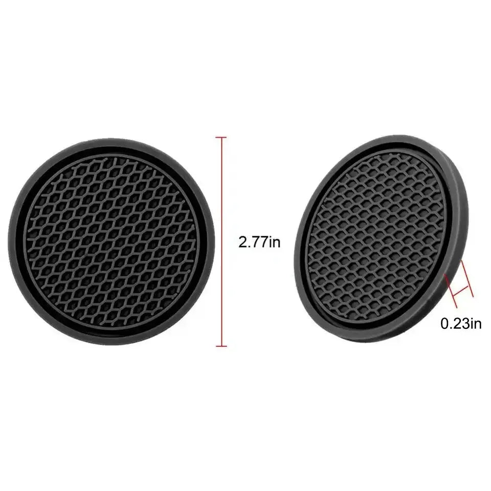 2pcs black PVC car cup holder anti-slip coasters by Simples Market, round, 2.77in diameter