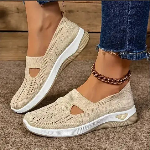 AeroStride Women Breathable Knit Sneakers Slip On Lightweight Air Mesh Upper Casual Comfort For Summer Everyday Wear