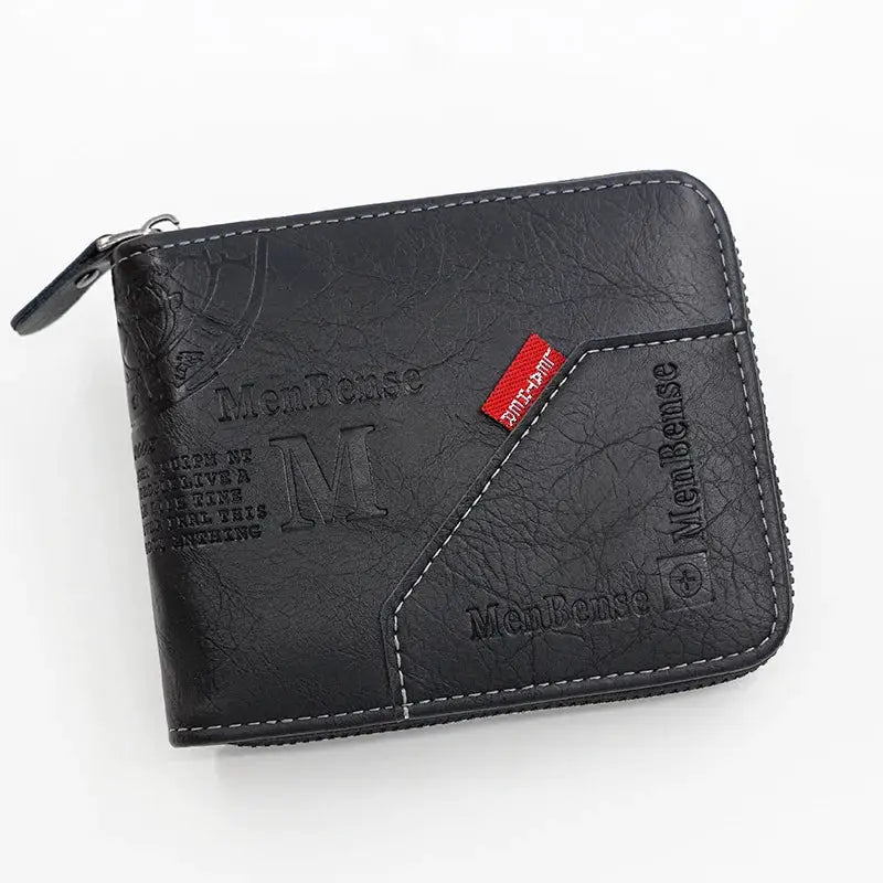 Men Zipper Wallet Short Card Holder Vintage PU Leather Coin Pocket Wallet High Quality