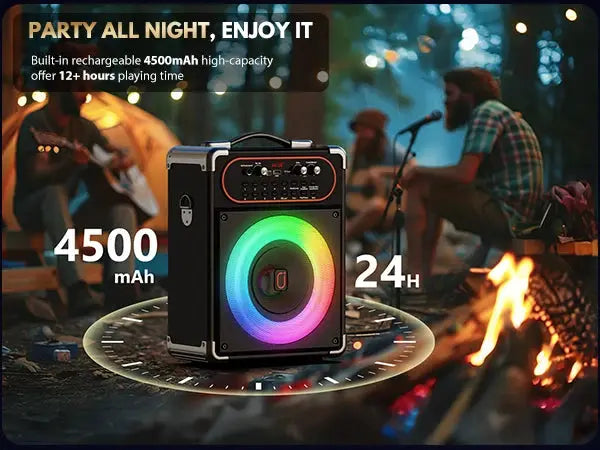 S68 Kara Ok portable Bluetooth speaker with RGB LED ring and 2 microphones by Simples Market