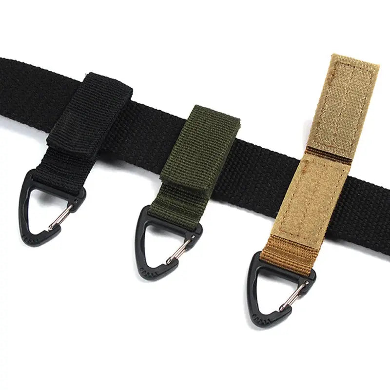 Simples Market nylon strap set with carabiner clips, 3-pack in black, olive green, tan for outdoor climbing and camping
