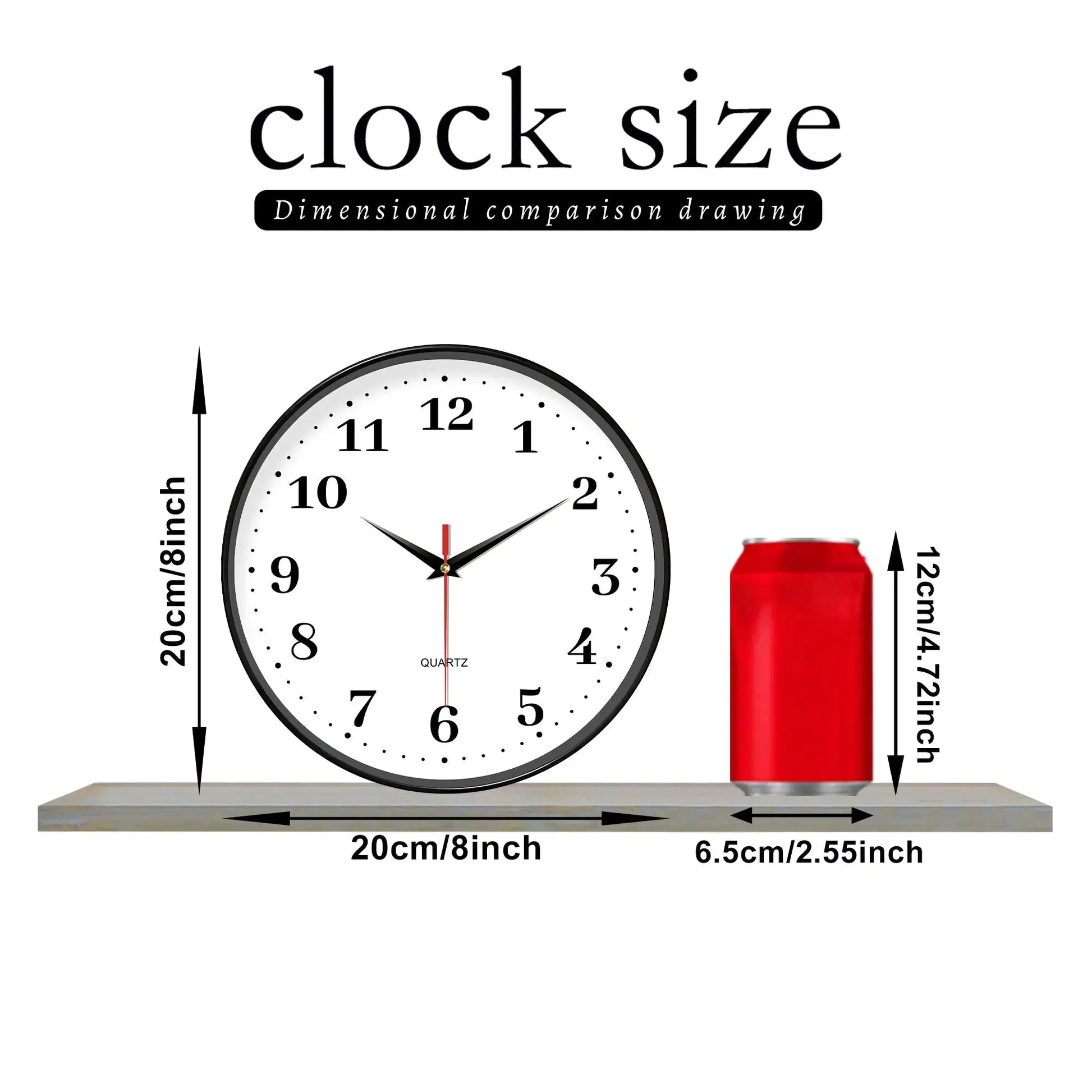 Simples Market 8-inch silent white wall clock with black frame and quartz movement