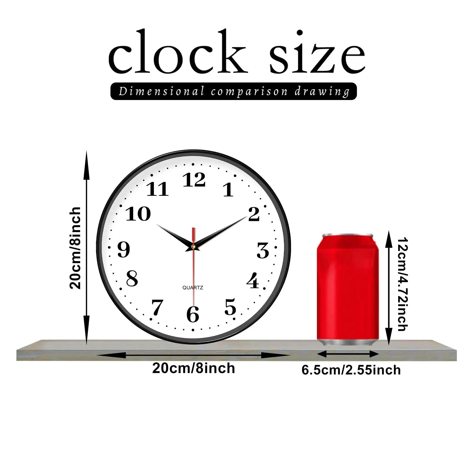 Simples Market 8-inch silent white wall clock with black frame and quartz movement