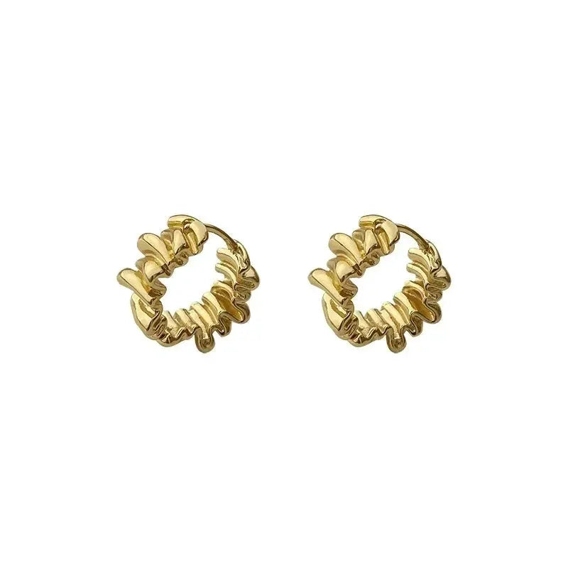 Irregular Wavy Pleated Hoop Earrings For Women Stainless Steel Gold Color Charm Dangle Jewelry Accessories Gift
