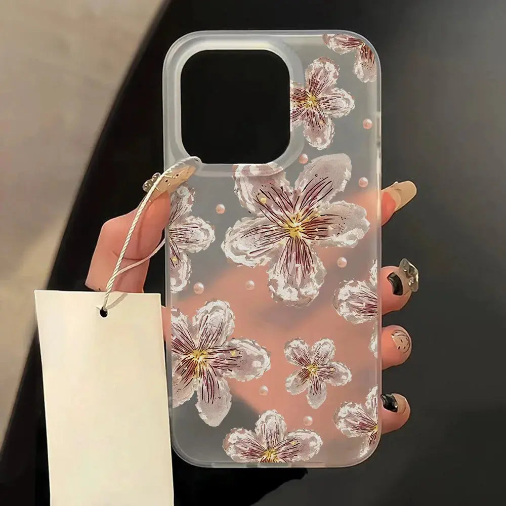 FloraShield Floral Matte Soft Silicone Case For Iphone 11 12 13 14 15 16 Pro Max Clear Shockproof Design