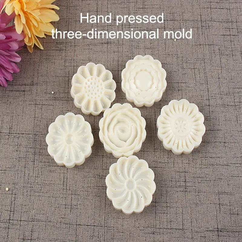 Six Piece 50g Mooncake Mold Set With Pattern Seals For Mid Autumn Cakes Diy Cookies And Floral Desserts