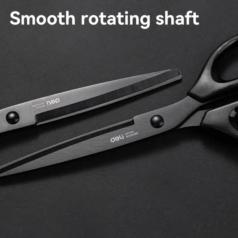 DELI Professional Office Scissors 180mm Heavy Duty Stainless Steel Blade Black Coated For Paper Craft And Cutting