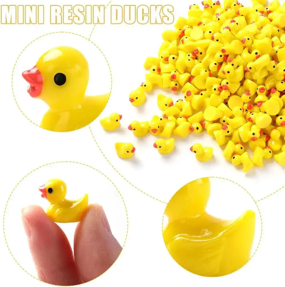 Mini resin ducks 200pcs, bright yellow duck figures for garden crafts.