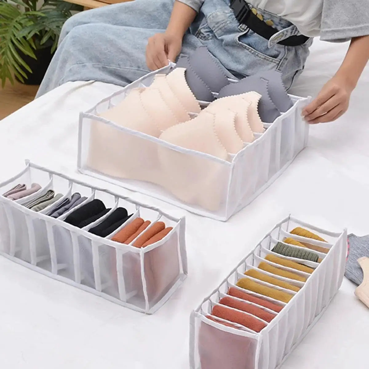 Foldable Closet Drawer Organizer For Socks And Underwear 7 9 11 Grid Storage Box Jeans Bra Organizer