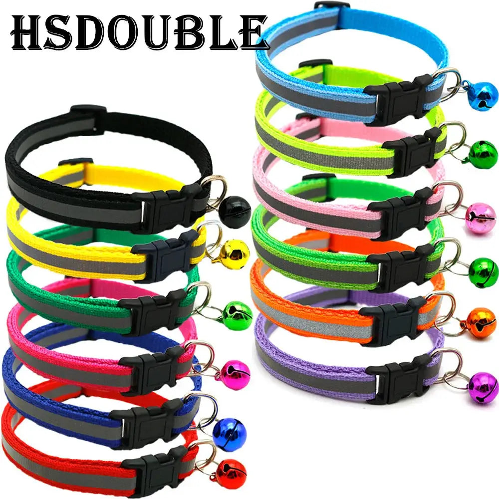 2 Pack Reflective Adjustable Cat And Small Dog Collars With Sash Bells In 12 Colors For Night Visibility