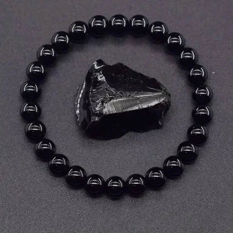 Nature Black Obsidian Onyx Beaded Bracelet For Men Unisex Natural Stone Handmade Yoga Meditation Jewelry