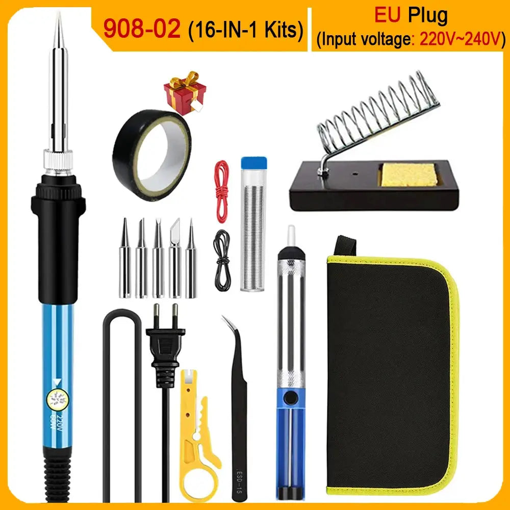 60W Adjustable Temperature Electric Soldering Iron Kit With Replaceable Tips Multi Configuration 10 In 1 16 In 1 20 In 1