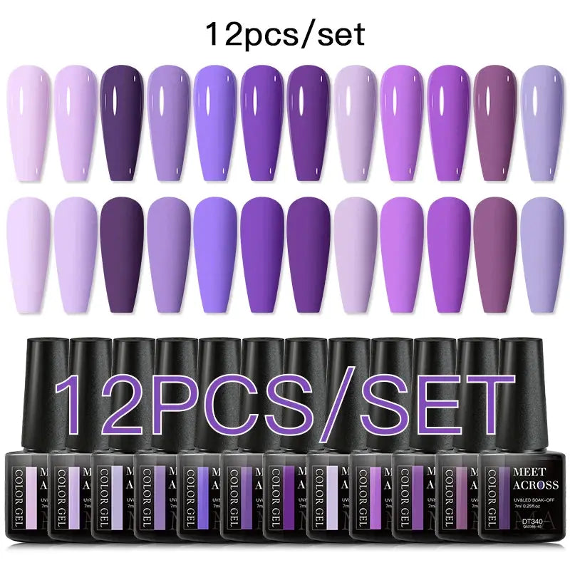 MEET ACROSS 12pc pink to purple glitter gel nail polish set by Simples Market