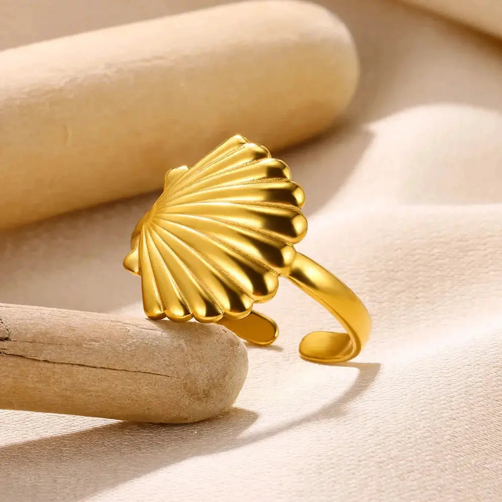 316L Stainless Steel Shell Rings For Women Adjustable Gold Color Little Star Open Rings Jewelry For Weddings Trendy
