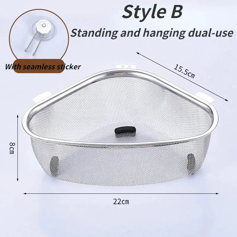 Stainless Steel Triangle Sink Drain Basket Kitchen Organizer For Food Washing Vegetables Eggs Storage