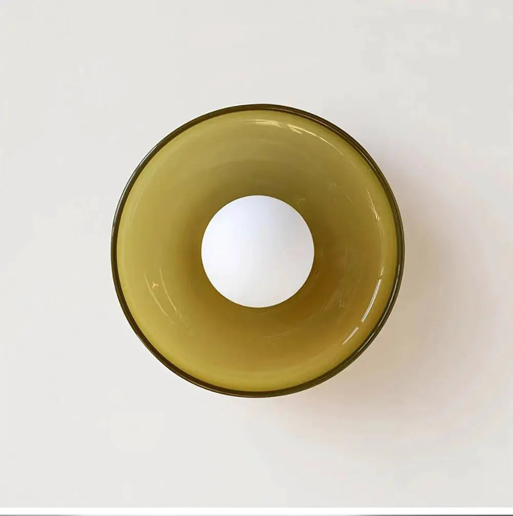 Nordic glass ceiling light with olive-green shade and white bulb, single head
