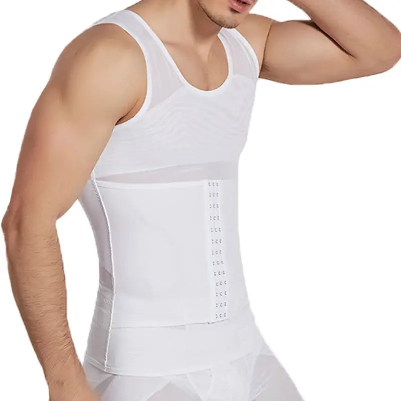 CXZD waist trainer girdle for men, white body shaper with front hook closure by Simples Market
